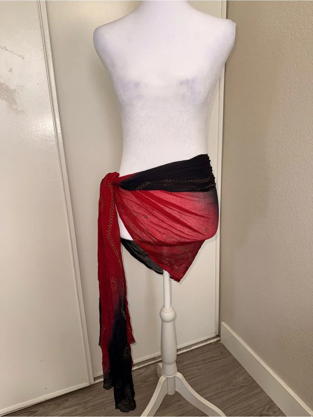 Red and Black Sheer scarf Wrap